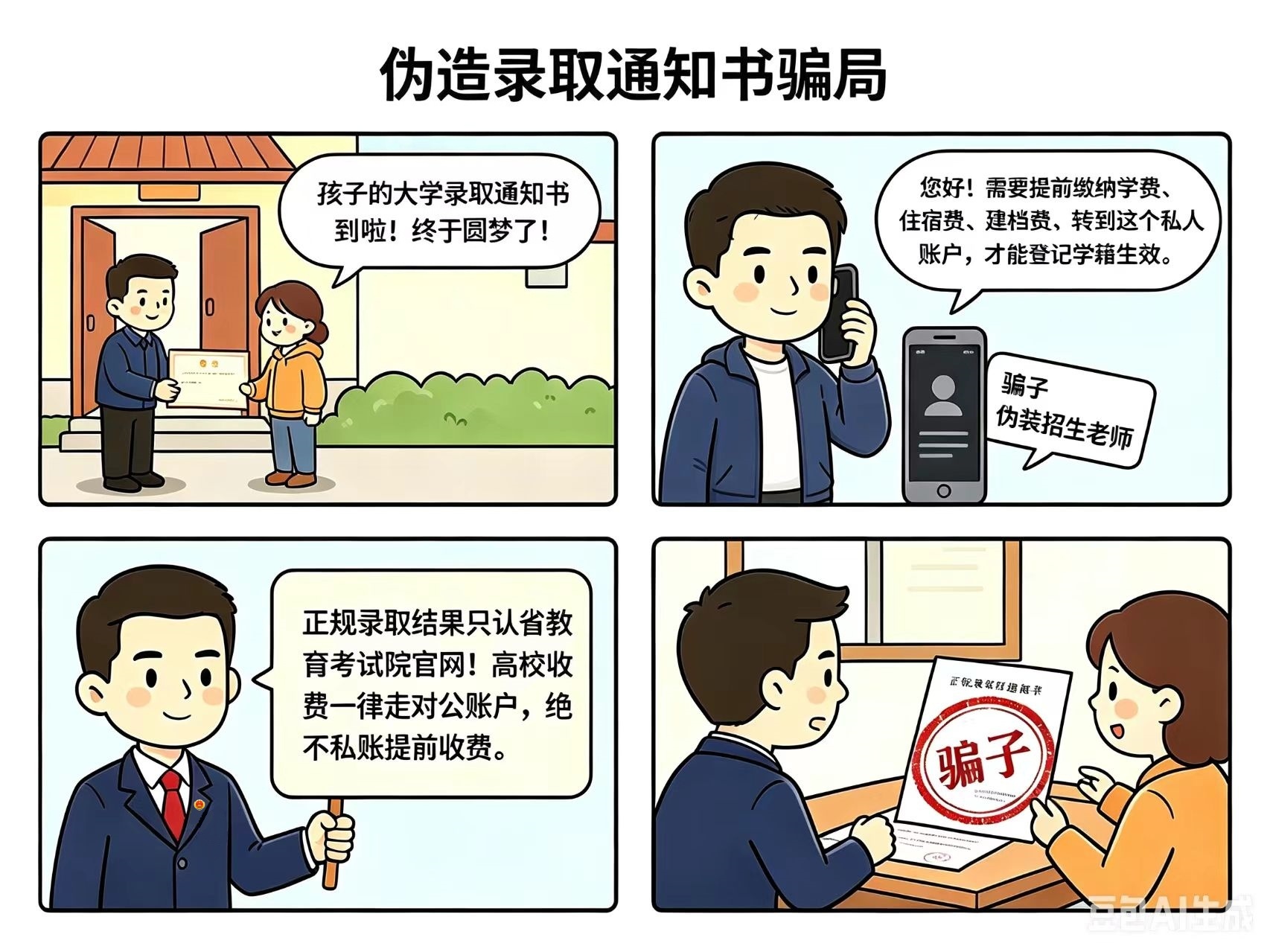【AI漫画】@所有“准大学生”，检察官提醒：警惕这些陷阱！